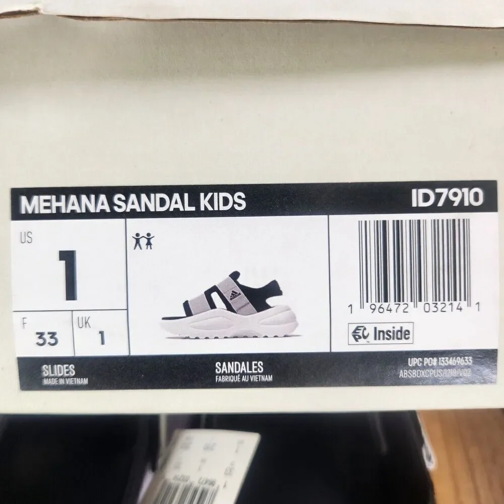 Adidas Mehana Sandals Kid Sz 1 Gray Black White Comfort Adjustable Slides ID7910